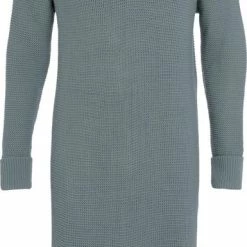 Nieuw 👏 Knit Factory Jamie Gebreide Dames Jurk - Stone Green - 40/42 - Knielengte - Met Opstaande Kraag 🛒