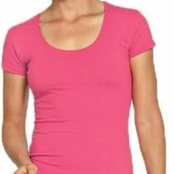 Aanbiedingen 👏 Lemon & Soda Bodyfit Dames T-shirt Fuchsia Roze Met Ronde Hals - Dameskleding Basic 👚 Shirts L (40) ⌛