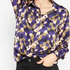 Aanbiedingen 🧨 LOLALIZA Hemd Met Grafische Retroprint - Paars - Maat 44 💯