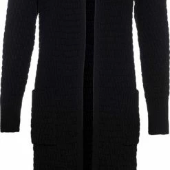 Beste Pirce 😀 Knit Factory Jaida Lang Gebreid Dames Vest - Zwart - 40/42 - Met Steekzakken 🧨