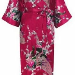 Hete verkoop ❤️ KIMU® Kimono Bordeauxrood Satijn - Maat L-XL - Ochtendjas Yukata Kamerjas Badjas - Boven De Enkels ⌛