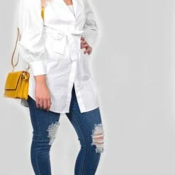 Aanbiedingen 😍 Effeny Fashion Collection Iris Blouse | Blouse Dames | Chique | Diepe V-hals | Grote Zakken | Ceintuur | Kleur Wit | Maat One Size 🌟