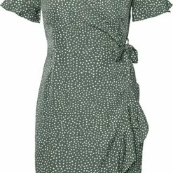 Promo 💯 VERO MODA VMHENNA 2/4 WRAP FRILL 👗 DRESS NOOS - Laurel Wreath - Dames - Maat L 🔥