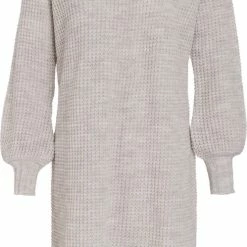 Beste Verkoop 🎉 Knit Factory Robin Dames Jurk - Gebreide Trui Jurk - V-hals - Beige - 40/42 - Knielengte 😀