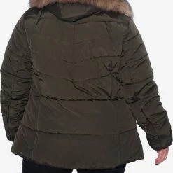 Uitgang 🔥 EVIVA - Pufferjas Met Kap En Faux Fur - Khaki Groen 🤩 -dameskleding Verkoop 515x840 2