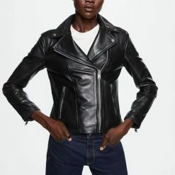 Goedkoop 💯 Mango Jas Leren Bikerjack 47009604 99 Dames Maat - M 😉