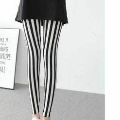 Uitgang 🧨 Merkloos Legging Met Print - One Size - Zwart/Wit Gestreept - Comfortabel & Sexy 🎉