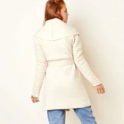 Coupon 🧨 YW YEHWANG Beige Lang Vest - Maat ML - Dikke Dames Vesten Met Ceintuur - Beige 🧨 -dameskleding Verkoop 550x550 116