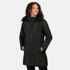 Begroting โจ Lexis Waterdichte, Geïsoleerde Parka Jas Met Capuchon Met Rand Van Imitatiebont Van Regatta Voor Dames, Outdoorjas, Zwart ๐