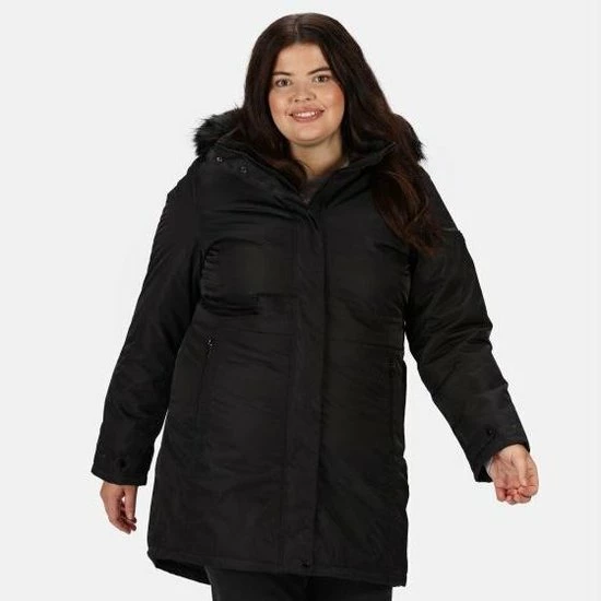 Begroting ✨ Lexis Waterdichte, Geïsoleerde Parka Jas Met Capuchon Met Rand Van Imitatiebont Van Regatta Voor Dames, Outdoorjas, Zwart 🎁 4 Begroting ✨ Lexis Waterdichte, Geïsoleerde Parka Jas Met Capuchon Met Rand Van Imitatiebont Van Regatta Voor Dames, Outdoorjas, Zwart 🎁 - Afbeelding 4