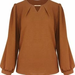 Promo ✔️ Dressqode Gold V Blouse Cognac ❤️