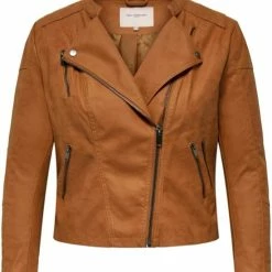 Promo 🎁 Only Carmakoma Caravana Faux Leather Biker Otw Leather Brown 👏