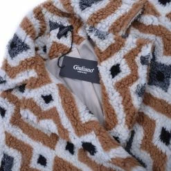 Top 10 😀 Giuliano Teddy Jas Geruit - Camel - Made In Italy 🧨 -dameskleding Verkoop 550x647 3