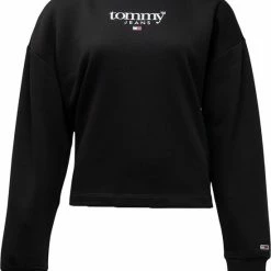 Beste deal 🎉 Tommy Hilfiger TJW RLXD ESSENTIAL LOGO 1 CREW Dames Sweater - Zwart - Maat XL 🤩