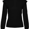 Goedkoop 🤩 Vero Moda Blouse Vmmira L/s O-neck Frill Detail Top 10289926 Black Dames Maat - L ⌛
