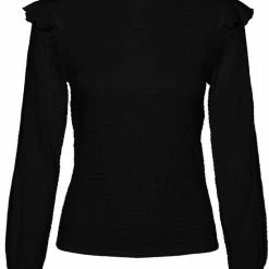Goedkoop 🤩 Vero Moda Blouse Vmmira L/s O-neck Frill Detail Top 10289926 Black Dames Maat - L ⌛