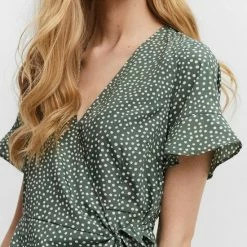 Promo 💯 VERO MODA VMHENNA 2/4 WRAP FRILL 👗 DRESS NOOS - Laurel Wreath - Dames - Maat L 🔥 -dameskleding Verkoop 550x733 339