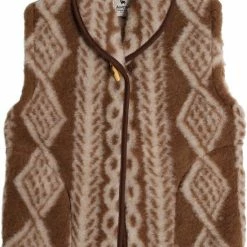 Beste Verkoop ๐ Alwero Dames Gilet "Gerda Aran 100% Wol " Bruin - Maat L ๐