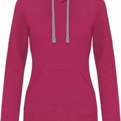 Korting 🔔 Kariban Damessweater Met Capuchon /Hoodie In Contrasterende Kleur K465, Roze/Grijs, Maat L 🧨