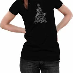 Nieuw ✨ Gildan Kerst T-shirt Dames Met Glinsterende Kerstboom In Abstracte Lijnen– Maat L - Zwart ❤️