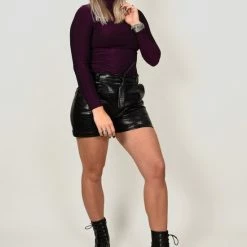 Uitgang ❤️ Merkloos Spark Coltrui | Trui Dames | Hoge Col | Aangesloten Fit | Glitter | Party | Festival | Kleur Paars | Maat S ⭐