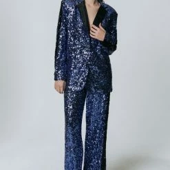 Begroting ๐งจ Colourful Rebel Emy Sequins Broek Blauw Dames - Wijduitlopende Fit - Polyester - XL ๐