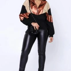 Coupon 🔥 Merkloos MKL- Dames Trui - Stoffen Suède Zwart/ Roze BRUNETTE Blouse Casual Kleding- Voor Feest, Lounge, Werk - Braziliaanse Blouse Coltrui Met Lange Mouwen Samengesteld Uit Stoffen Roze Brunette Zwart/ Gewalst Goud/ Beige- Dames Trui Langemouw - Maat M 🤩