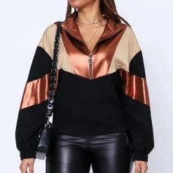 Coupon 🔥 Merkloos MKL- Dames Trui - Stoffen Suède Zwart/ Roze BRUNETTE Blouse Casual Kleding- Voor Feest, Lounge, Werk - Braziliaanse Blouse Coltrui Met Lange Mouwen Samengesteld Uit Stoffen Roze Brunette Zwart/ Gewalst Goud/ Beige- Dames Trui Langemouw - Maat M 🤩 -dameskleding Verkoop 550x809 5