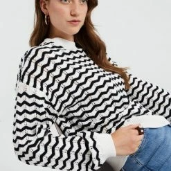 Beste Pirce 👏 WE Fashion Dames Gestreepte Trui Met Opengewerkt Dessin. 🌟 -dameskleding Verkoop 550x812 15