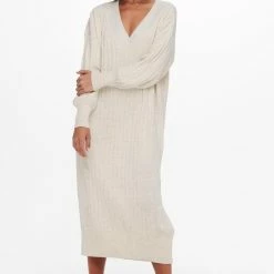 Beste Pirce ✔️ Only Jurk Onlnew Tessa L/s Midi V 👗 Dress Knt Noos 15236372 Pumice Stone/w. Melange Dames Maat - S 🥰 -dameskleding Verkoop 550x815 14