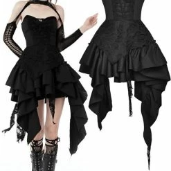 Aanbiedingen 💯 Dark In Love Korte Jurk -XS- Punk Rock Shredded Irregular Frilly Zip Zwart 🎉