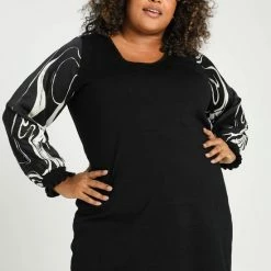 Flash-uitverkoop 👏 Paprika Lange, Effen Jurktrui In Viscose Met Bedrukte Mouwen In Crêpe 🎁