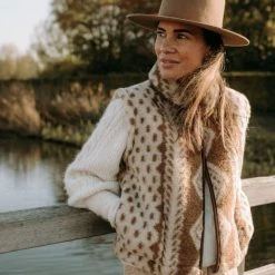 Beste Verkoop 👏 Alwero Dames Gilet "Gerda Aran 100% Wol " Bruin - Maat L 😀 -dameskleding Verkoop 550x823 46