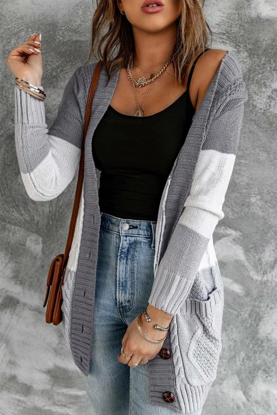 Goedkoop β Merkloos Lange Gebreide Vest Dames - Colorblock - Knoopsluiting - Vester - Maat M π 1 Goedkoop β Merkloos Lange Gebreide Vest Dames - Colorblock - Knoopsluiting - Vester - Maat M π