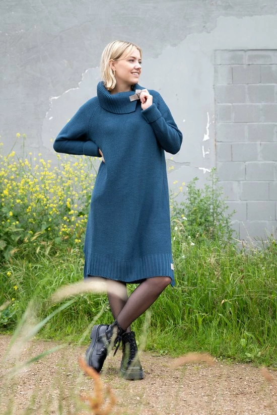 Nieuw ๐ Knit Factory Jamie Gebreide Dames Jurk - Stone Green - 40/42 - Knielengte - Met Opstaande Kraag ๐ 6 Nieuw ๐ Knit Factory Jamie Gebreide Dames Jurk - Stone Green - 40/42 - Knielengte - Met Opstaande Kraag ๐ - Afbeelding 6