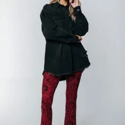 Nieuw 🛒 Colourful Rebel Darcy Big Flower Broek Rood Dames - Wijduitlopende Fit - Polyester - M 👏