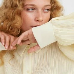 Beste Pirce 🎁 Vero Moda VMSUTTON L/S PLEATED 👚 SHIRT SB6 CP Dames Blouse Tofu - Maat XL 💯 -dameskleding Verkoop 550x825 317