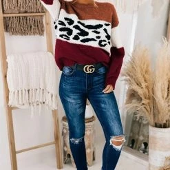Uitgang 🎁 Merkloos Trui Sweater Dames - Kleurvlakken - Rood - Maat M 👏 -dameskleding Verkoop 550x825 346
