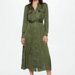 Gloednieuw 🎁 Mango Jurk Satijnen Overhemdjurk 37035933 37 Dames Maat - XXL 😍