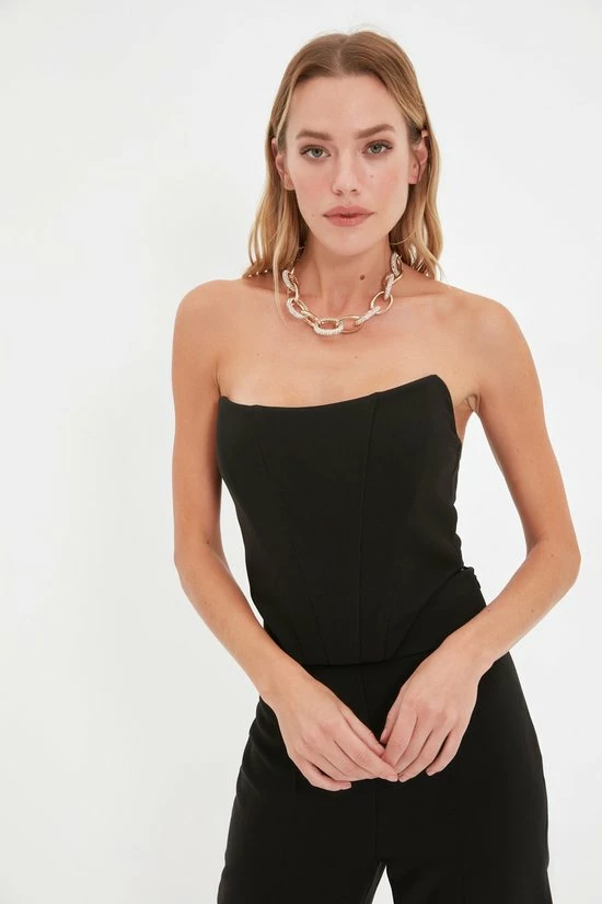 Nieuw ❤️ Trendyol Vrouwen Standaard Off-shoulder Bustier 🧨 1 Nieuw ❤️ Trendyol Vrouwen Standaard Off-shoulder Bustier 🧨