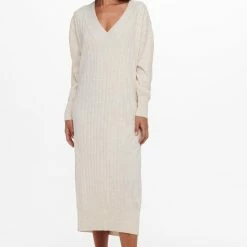 Beste Pirce ✔️ Only Jurk Onlnew Tessa L/s Midi V 👗 Dress Knt Noos 15236372 Pumice Stone/w. Melange Dames Maat - S 🥰 -dameskleding Verkoop 550x825 532