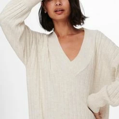 Beste Pirce ✔️ Only Jurk Onlnew Tessa L/s Midi V 👗 Dress Knt Noos 15236372 Pumice Stone/w. Melange Dames Maat - S 🥰 -dameskleding Verkoop 550x825 533