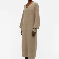 Beste Verkoop 😉 Object Jurk Objmalena L/s Knit 👗 Dress Noos 23035775 Fossil/melange Dames Maat - L 🎉 -dameskleding Verkoop 550x825 550