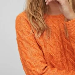 Beste Verkoop 😀 Vila Trui Viella O-neck L/s Cable Knit Top/su 14075497 Burnt Orange/melange Dames Maat - M ❤️ -dameskleding Verkoop 550x825 657