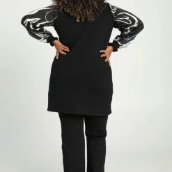 Flash-uitverkoop 👏 Paprika Lange, Effen Jurktrui In Viscose Met Bedrukte Mouwen In Crêpe 🎁 -dameskleding Verkoop 550x825 91