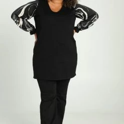 Flash-uitverkoop 👏 Paprika Lange, Effen Jurktrui In Viscose Met Bedrukte Mouwen In Crêpe 🎁 -dameskleding Verkoop 550x825 94