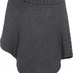 Kopen 🎉 Knit Factory Nicky Gebreide Dames Poncho - Antraciet - One Size - Met Opstaande Kraag 🤩